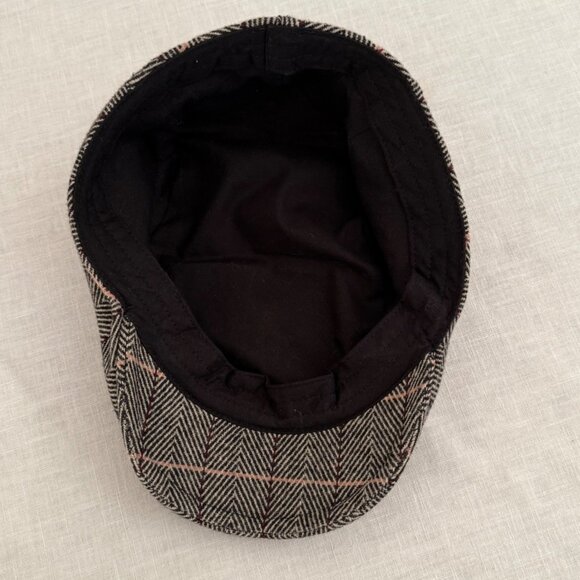 Handmade Mens Large Herringbone Pattern Wool Flat Cap Gray Plaid Newsboy - Picture 6 of 11